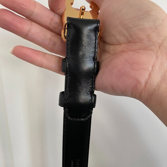 Celine Triomphe Belt in Black Taurillon Leather